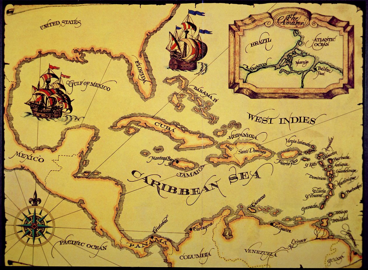 スペイン主要部の地図（カラーリトグラフ 作： スペイン語学校