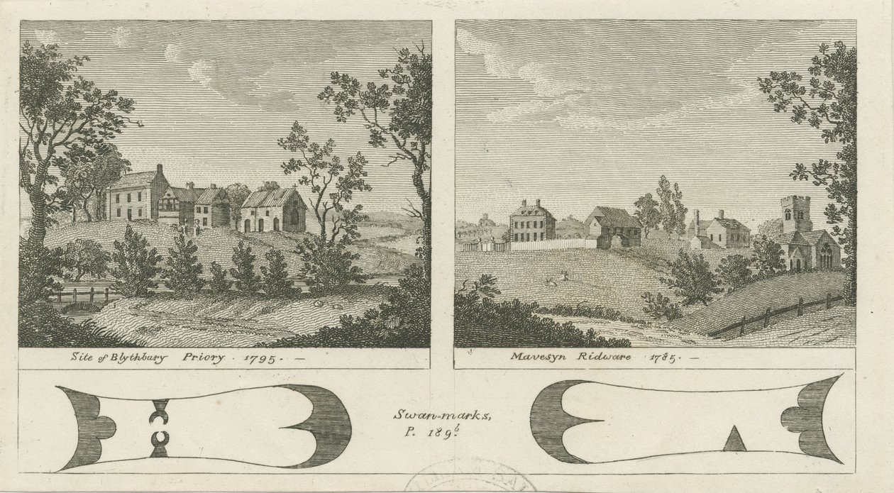 Mavesyn Ridware Hall-Gatehouse：彫刻、1785年 作： ステッビングショー