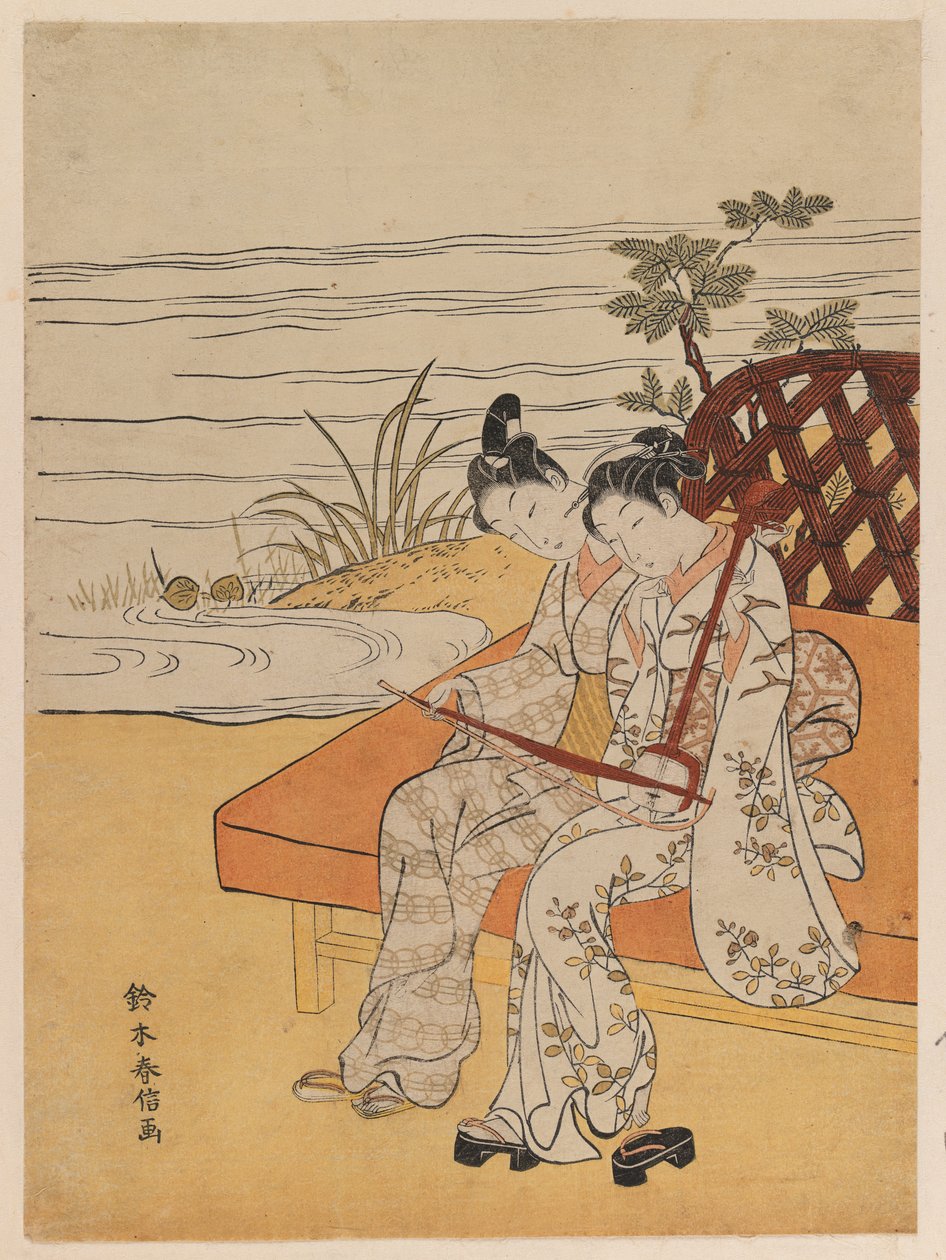 散歩甲冑選手、1765年頃（カラー木版） 作： 鈴木春信