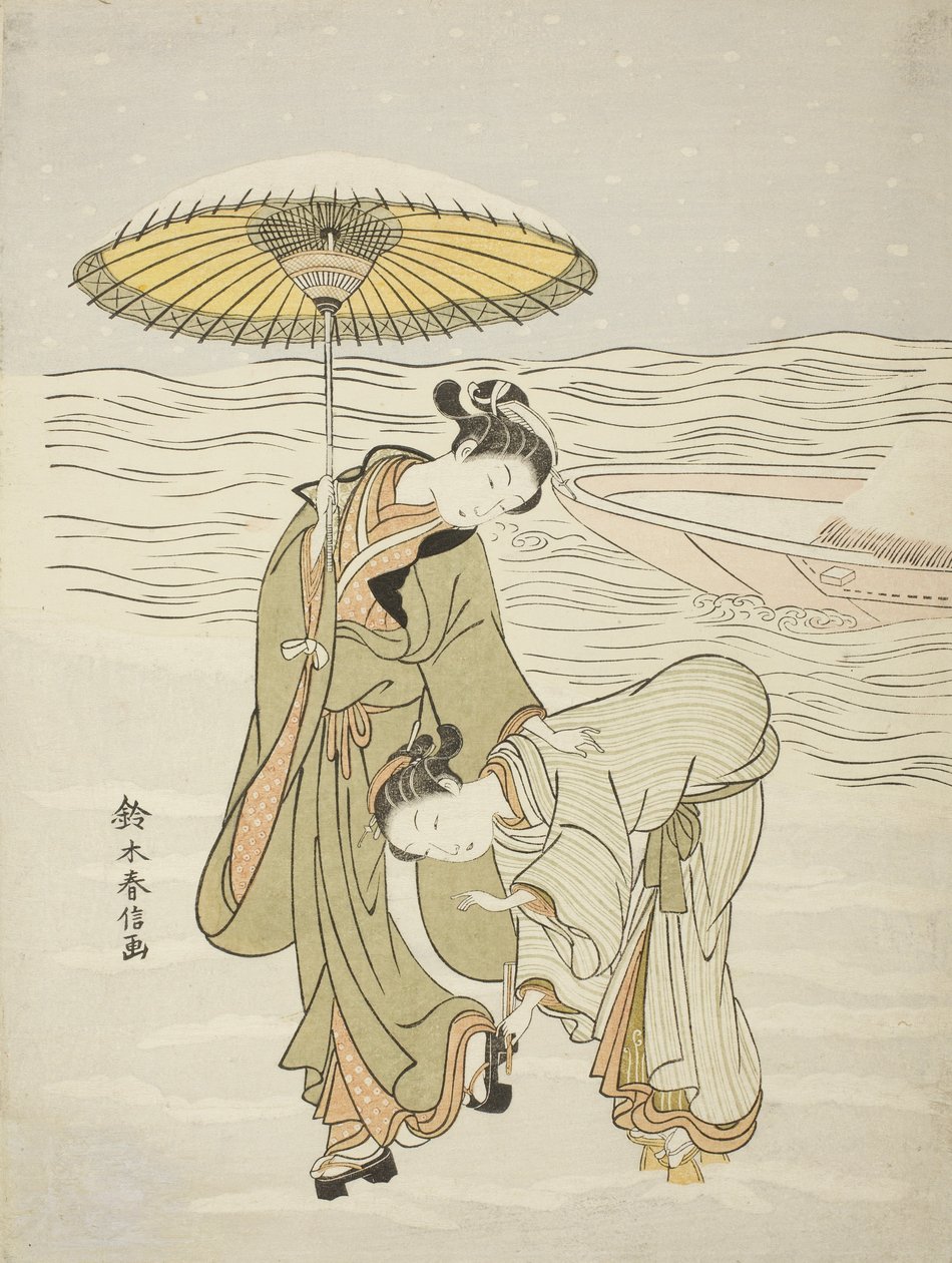 雪だらけの下駄、1767-68年頃 作： 鈴木春信