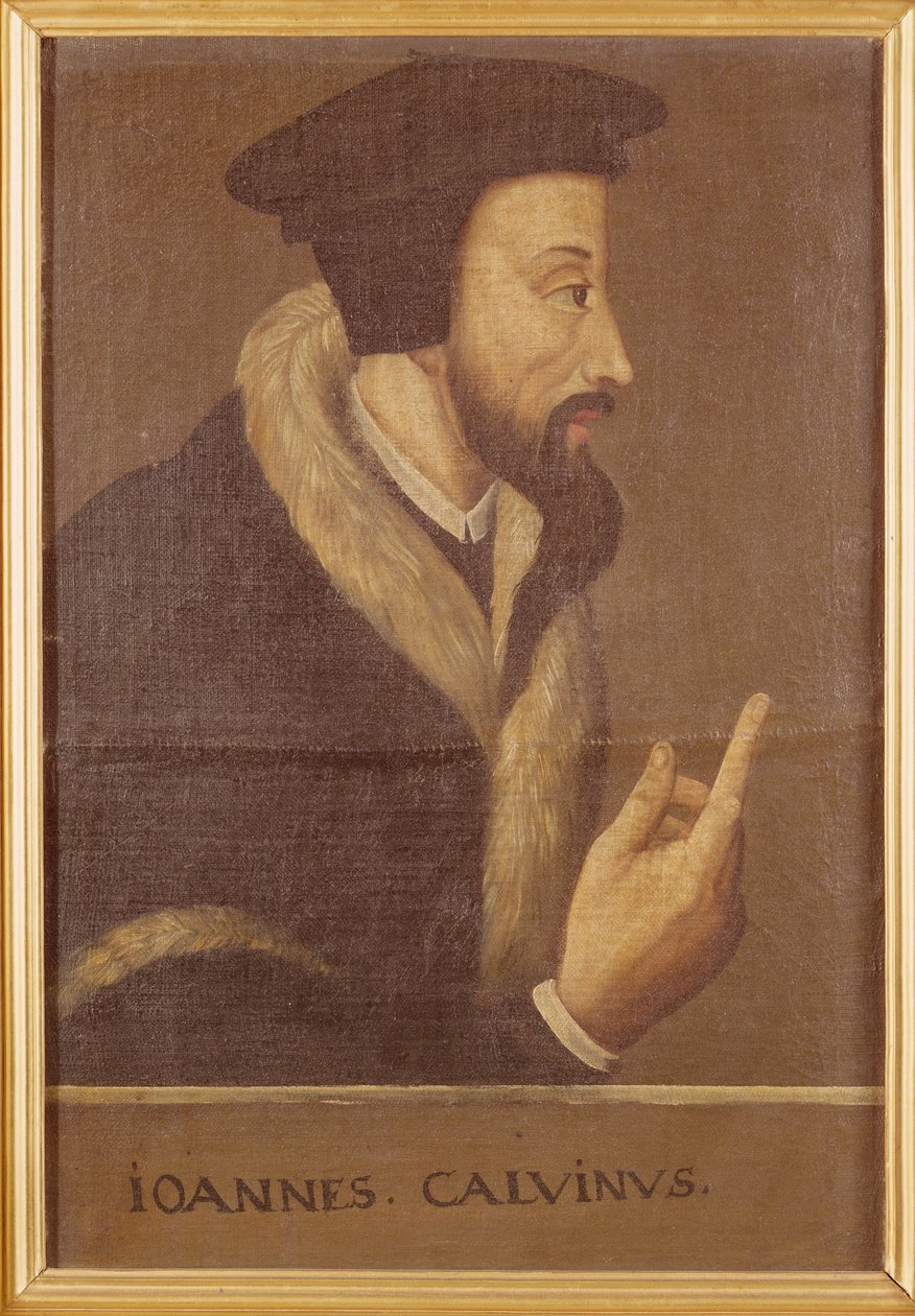 ジョン・カルヴァンの肖像（1509-64）フランスの神学者および改革者 作： スイスの学校