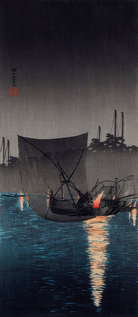 佃島、夜の漁網 作： 高橋裕明