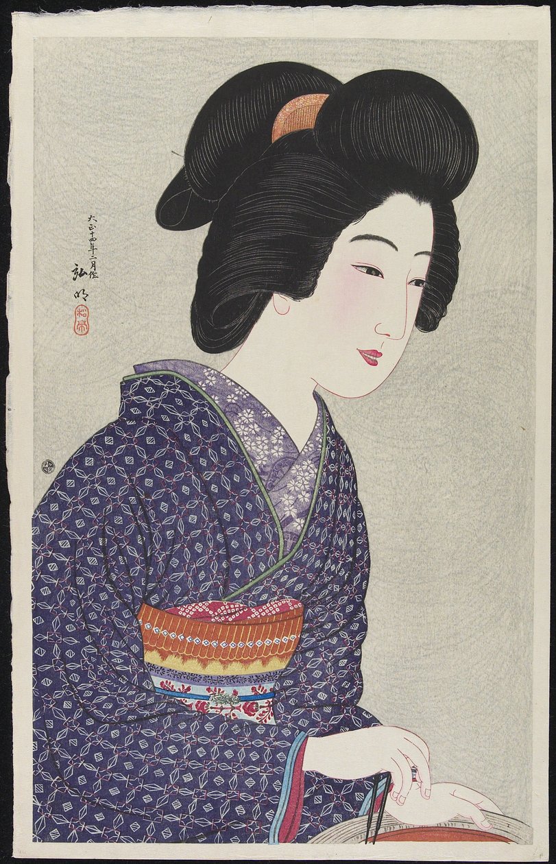 1925年2月、火鉢に座っている女性 作： 高橋裕明