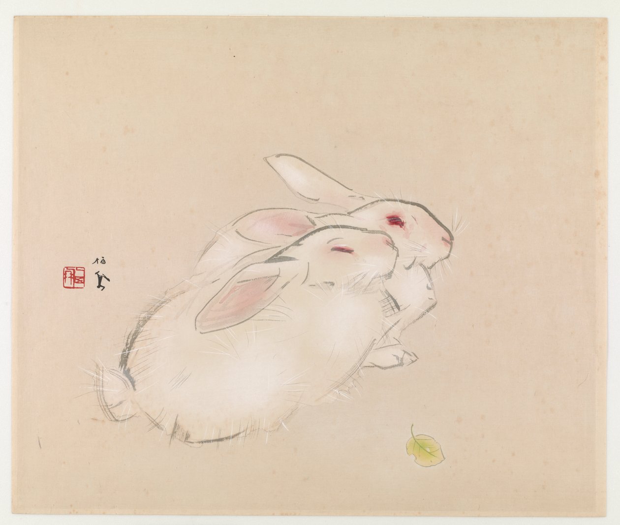 2匹のウサギ（色木版画） 作： 竹内栖