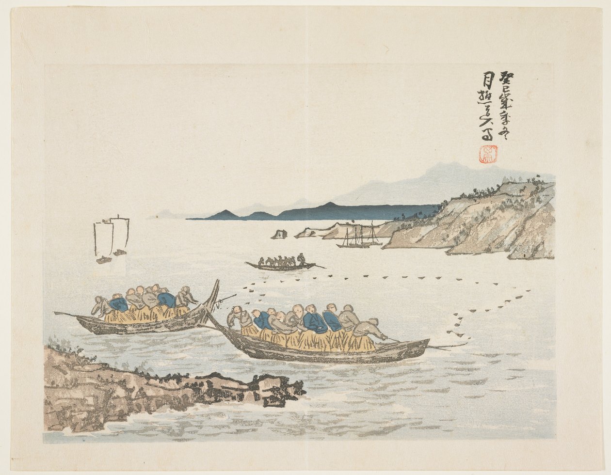 漁船、1893年（色の木版画） 作： タムラ・ゲシュ