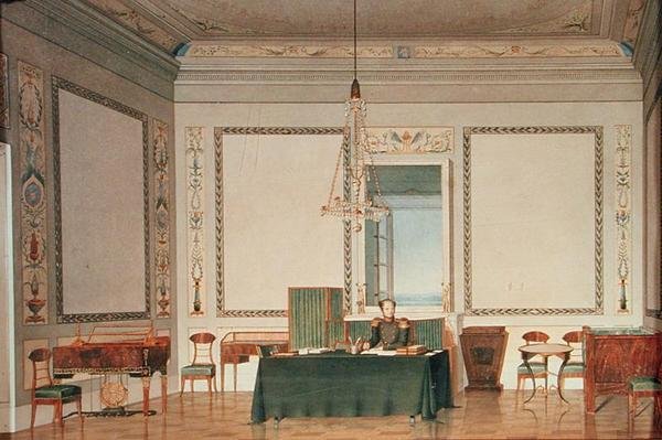 皇帝アレクサンドル1世（1777-1825）、1820年の宮殿のオフィス（紙にトイレ） 作： チェルニクチェルニク