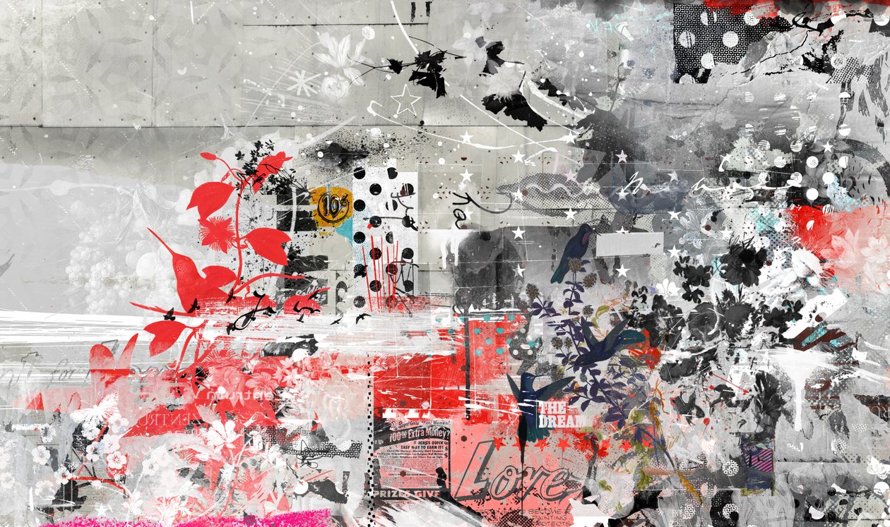 愛のコラージュ、2016年（キャンバスにコラージュ） 作： Teis Albers
