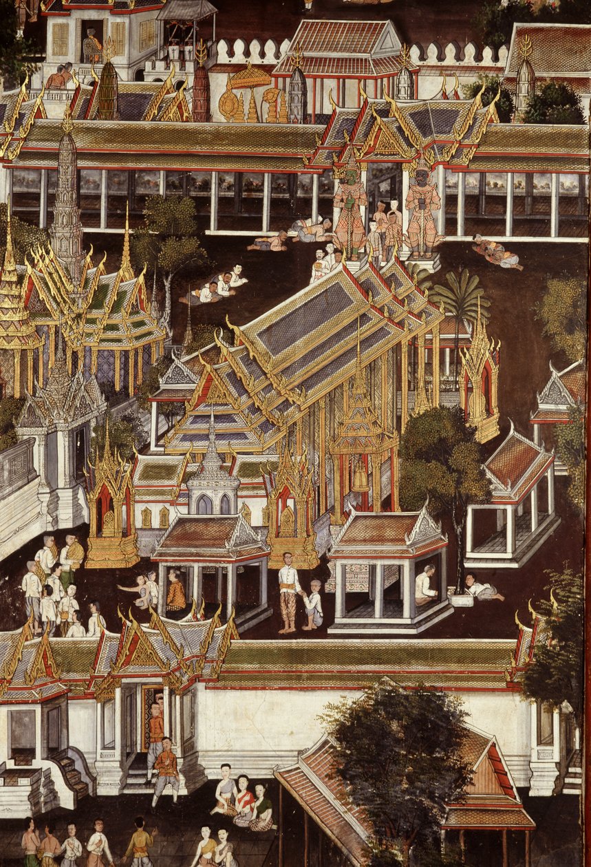 エメラルドの仏の寺院を描いた壁画の詳細（壁画） 作： タイの学校