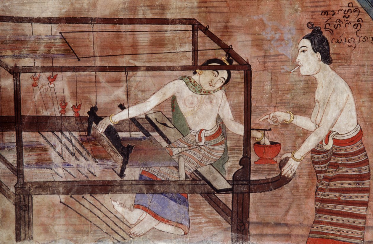 織りの女性（壁画） 作： タイの学校