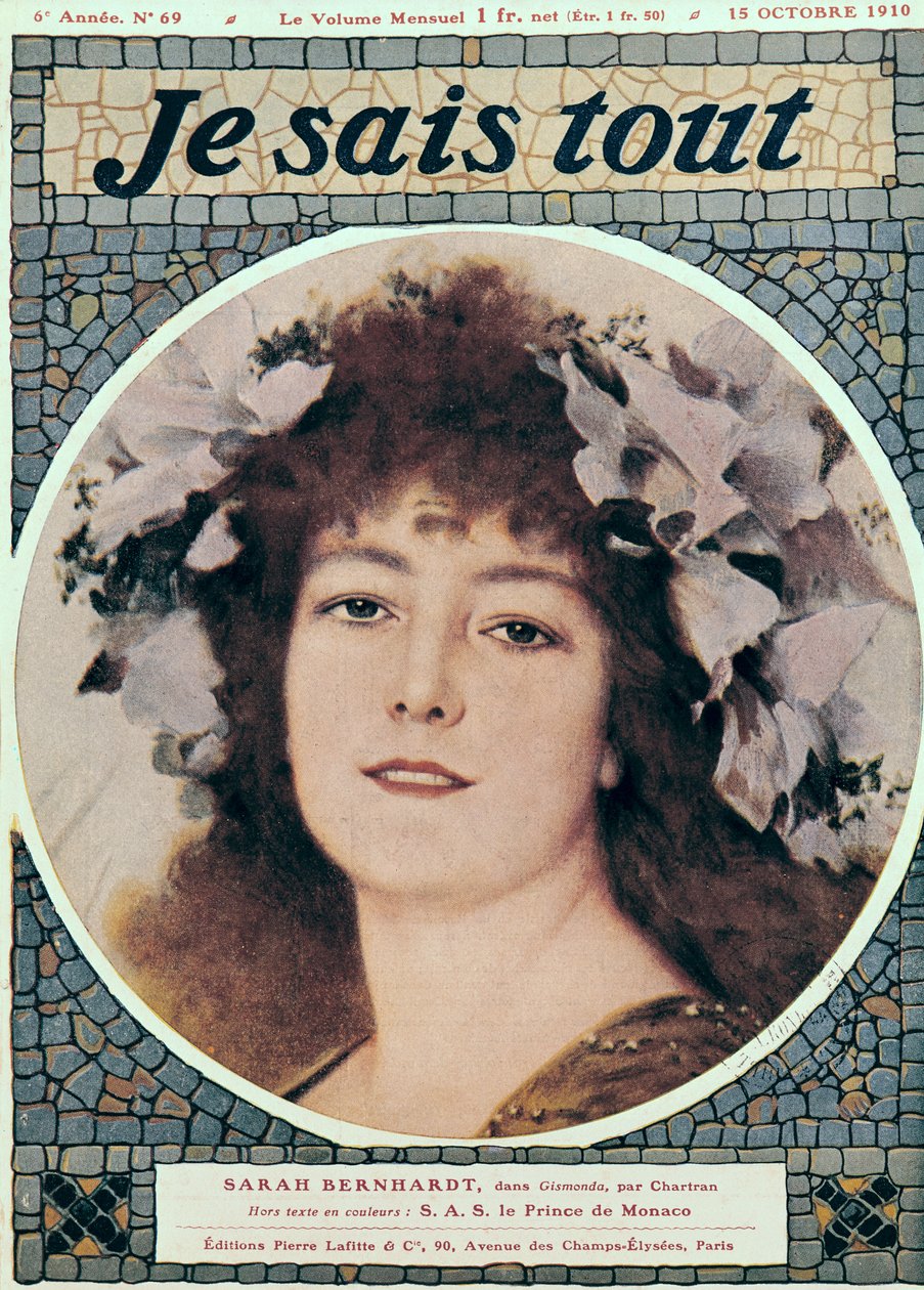 1910年10月15日、「Je Sais Tout」の表紙、ビクトリアンサルドゥー（1831〜1908年）、ギスモンダのサラベルナール（1844-1923） 作： テオバルドシャルトラン