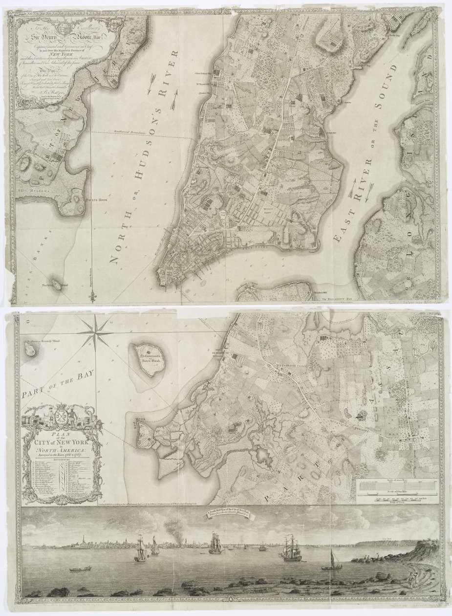 1766年と1767年に調査された北米のニューヨーク市の計画、1776年のFaden&39;s Atlasでの発表 作： セオドア・ド・ブリー