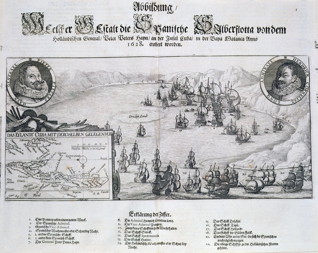 1628年、キューバのマタンサス沖にあるピエトヘイン提督（1578〜1629年）のオランダ人によるスペイン艦隊の捕獲 作： セオドア・ド・ブリー