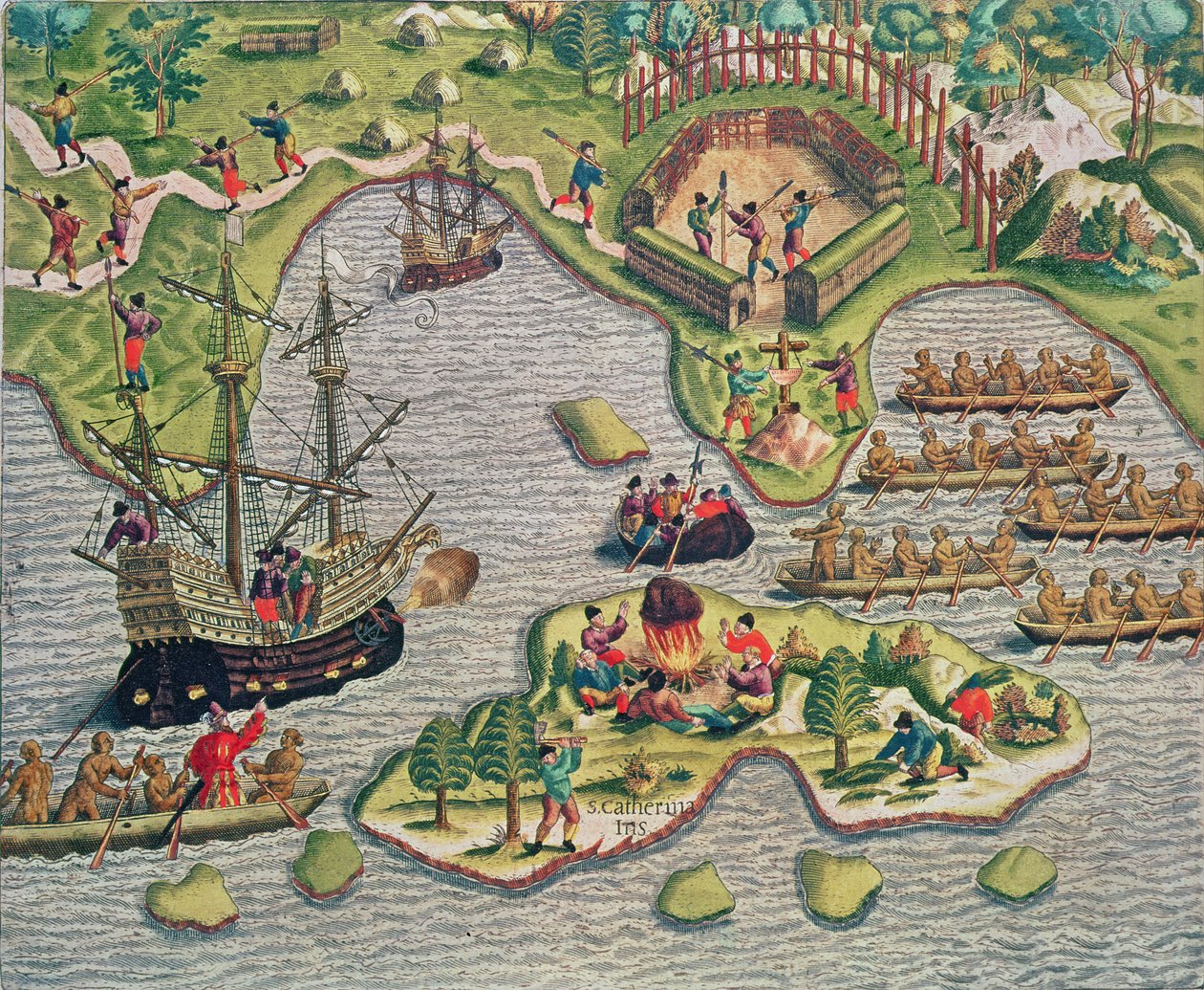 岩の間でのクロスの発見、「アメリカテルティアパース...」、1562年 作： セオドア・ド・ブリー