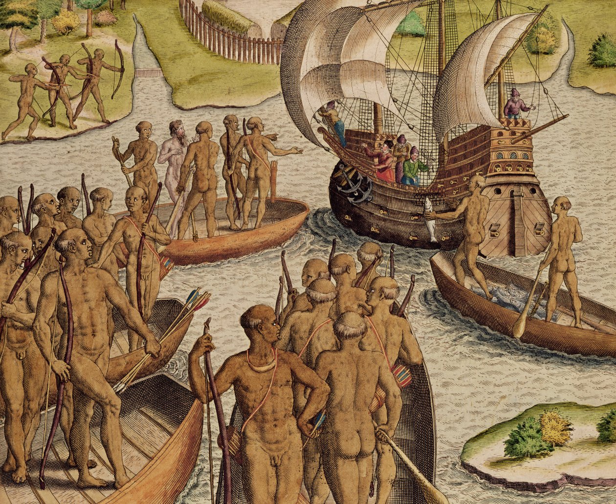 「ルシタニア人は私に2番目のボートを送ります」、「Americae Tertia Pars ...」、1592年 作： セオドア・ド・ブリー