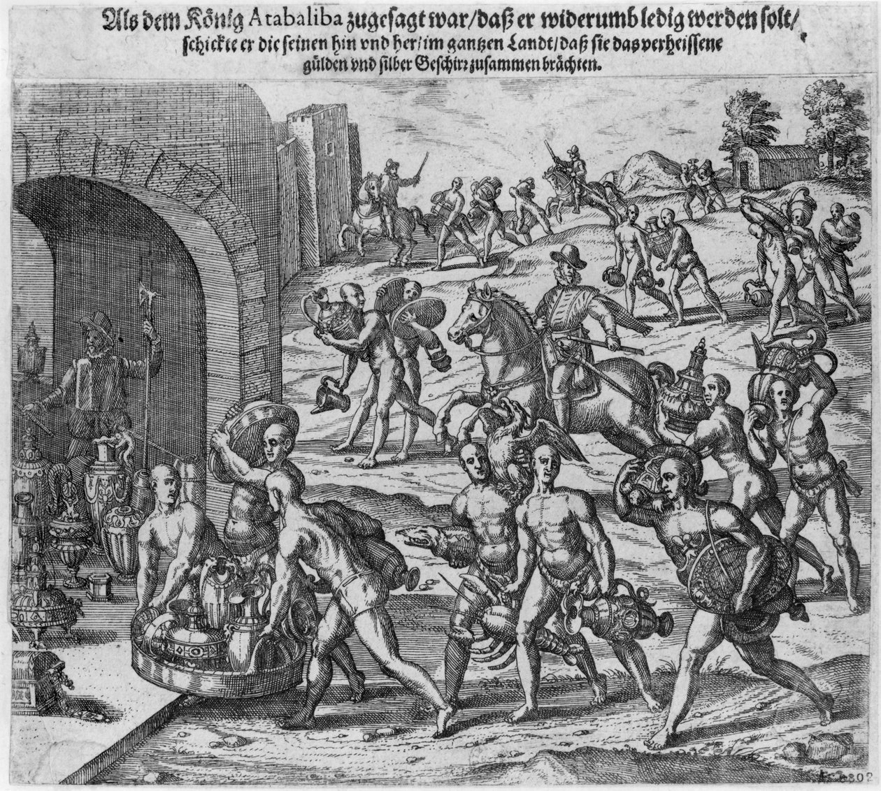 1533年にフランシスコピサロに提供された身代金王アタワルパ（1502-33年頃） 作： セオドア・ド・ブリー