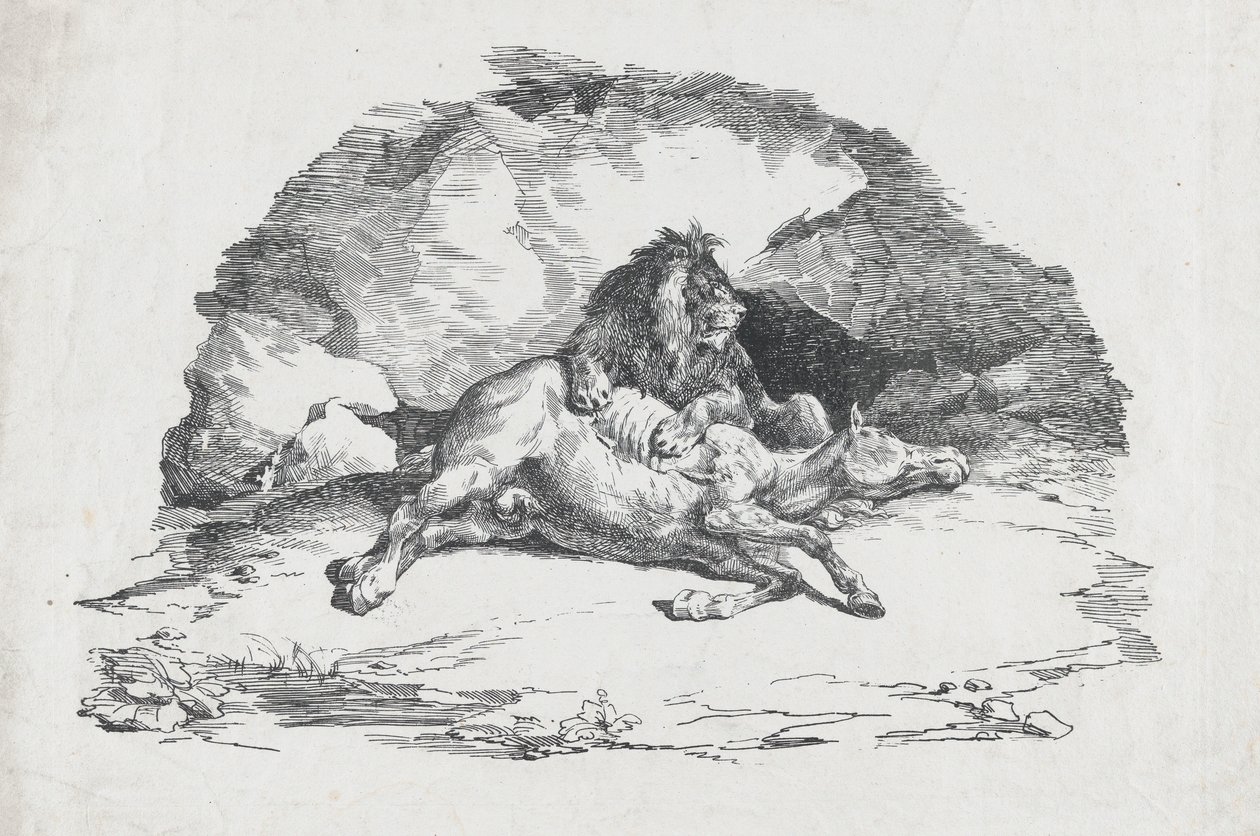 馬をむさぼり食うライオン、1818年。 作： セオドア・ジェリコー