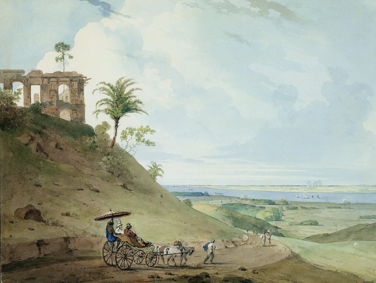 1790年、ビハール州モンヒの近くのピルピハールの遺跡（紙の黒鉛の上にトイレ） 作： トーマスとウィリアム・ダニエル