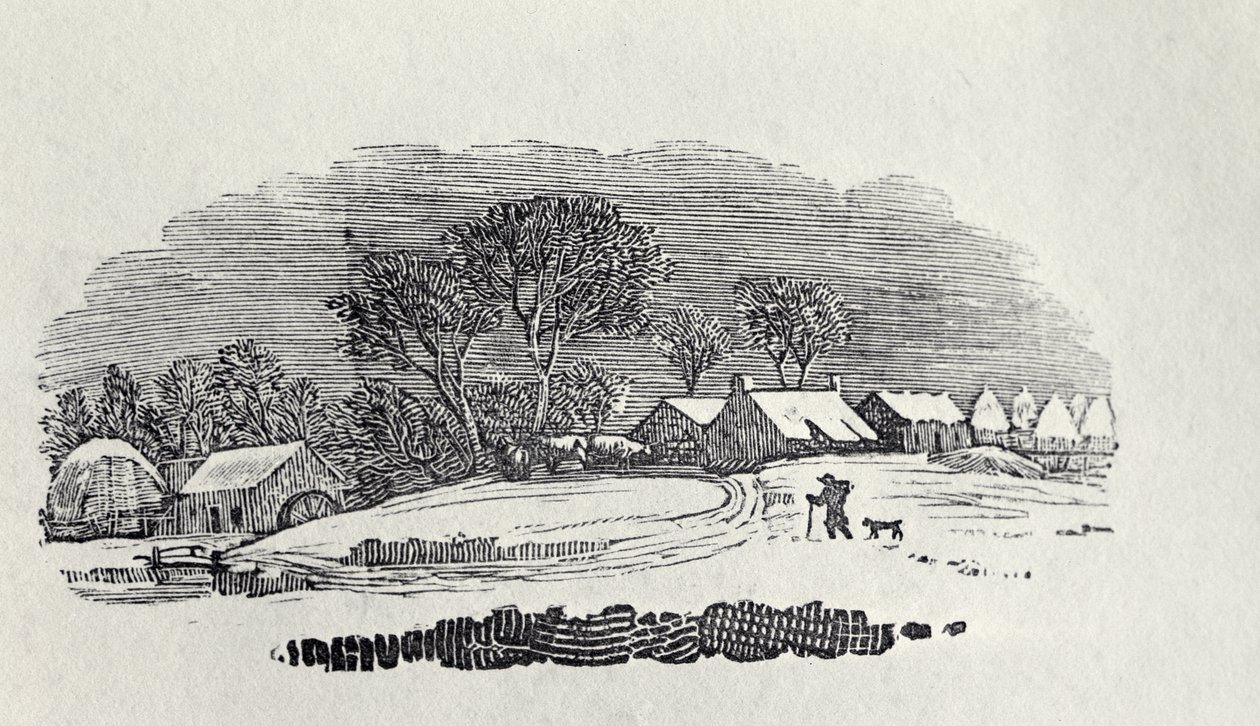 冬の村に近づく、 『四足歩行』、第4版、1800年（木版画） 作： トーマス・ビウィック