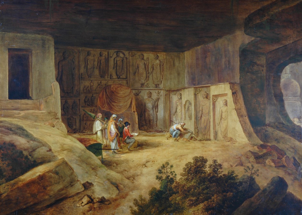 サルセットのカナリー洞窟の内部、1827 作： トマス・ダニエル