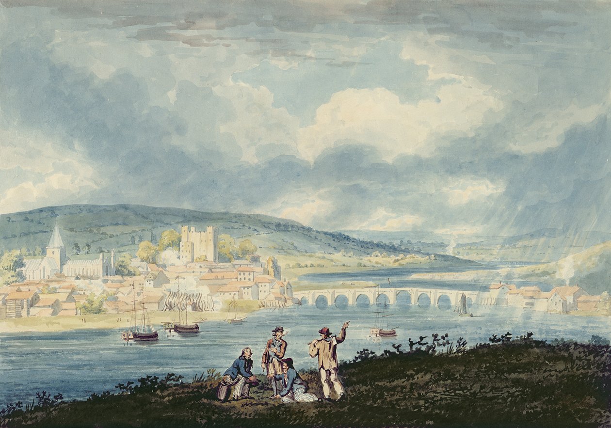 北からのロチェスター、c.1790（鉛筆で紙にウォッシュを塗った） 作： トーマス・ガーティン