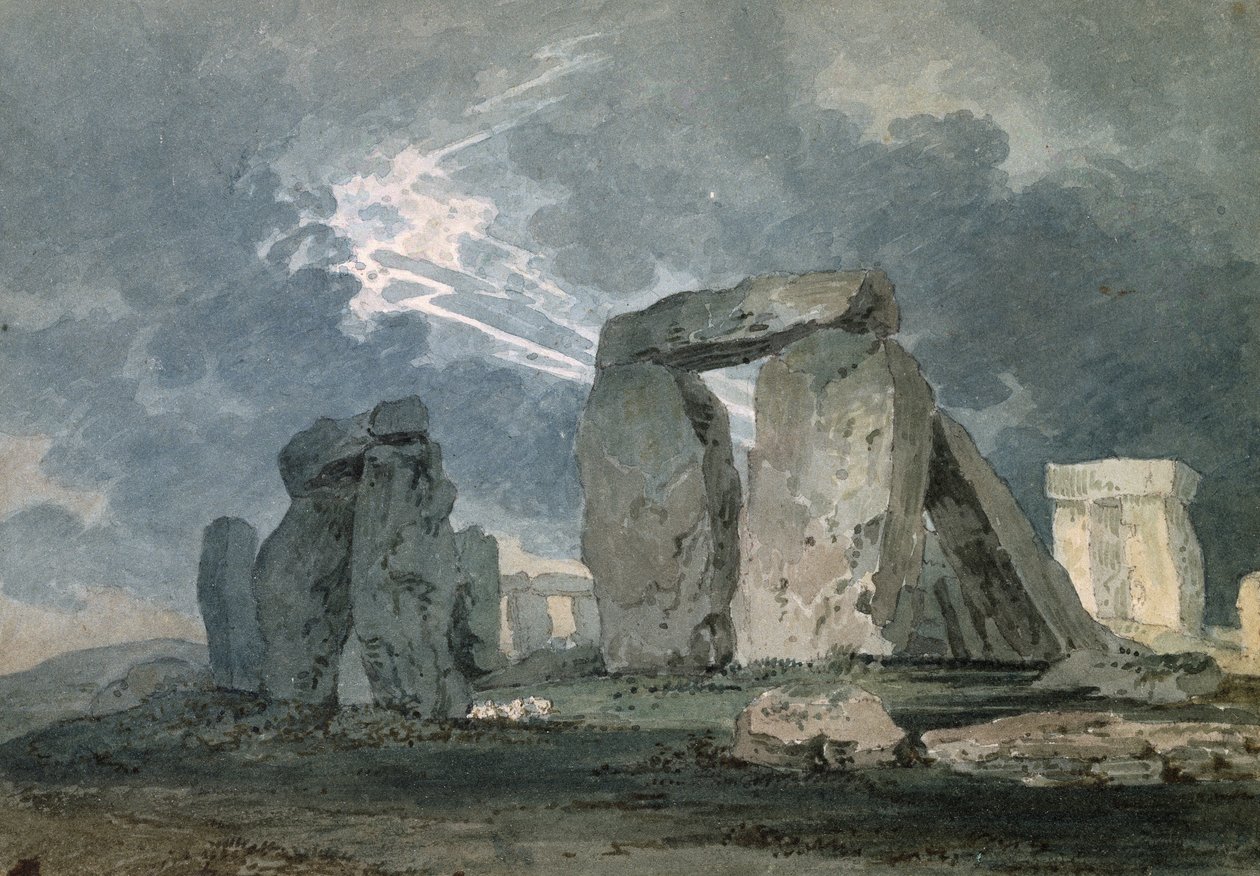 雷雨時のストーンヘンジ、c.1794（黒鉛の表示に水彩で、ペンで触れた） 作： トーマス・ガーティン