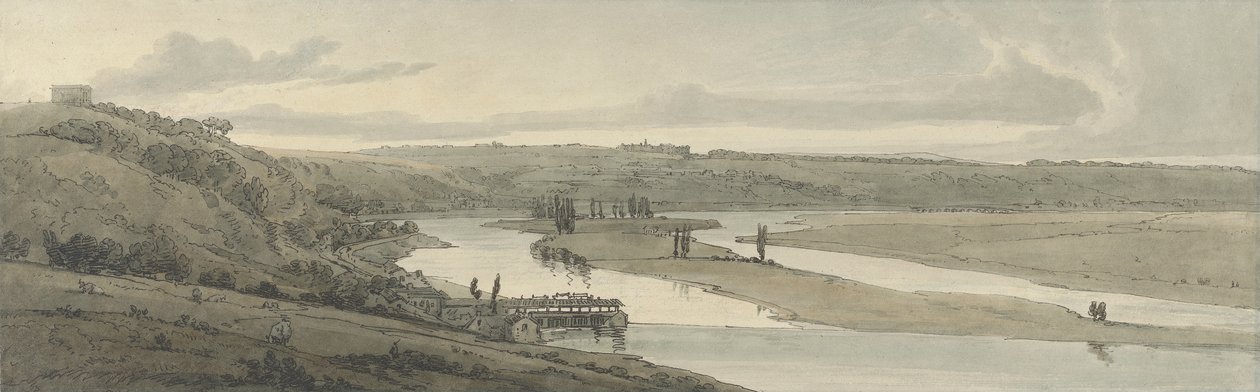 遠くに見えるマルリとサンジェルマンアンレーの水道、1802年（手描きのエッチング） 作： トーマス・ガーティン