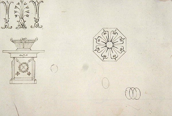 アンティークの装飾細部の21のペン画からの成形作業装飾のデザイン（紙にペンと茶色のインク） 作： トーマス・ホープ