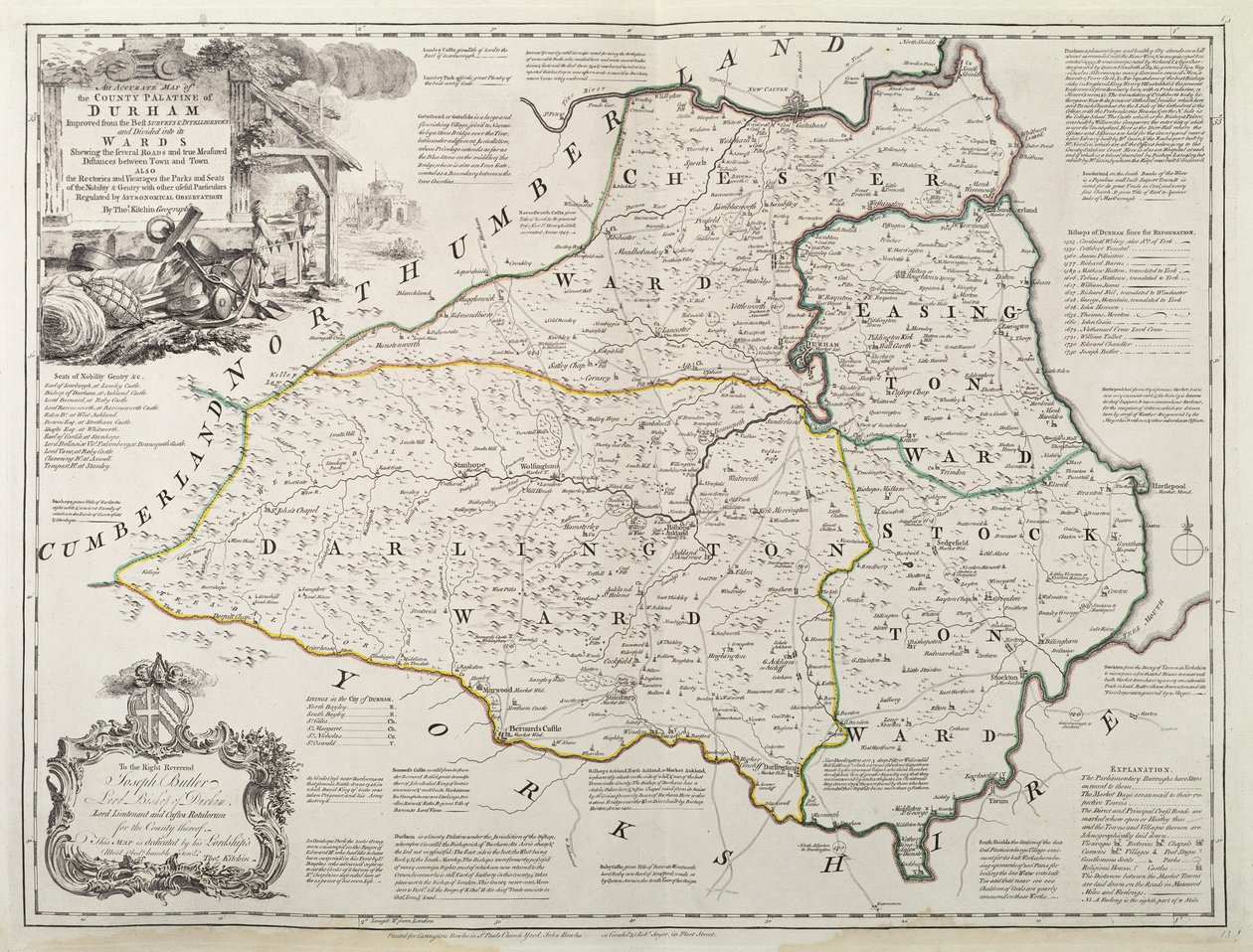 ダラムの地図、1777年（手描きの彫刻） 作： トーマス・キチン