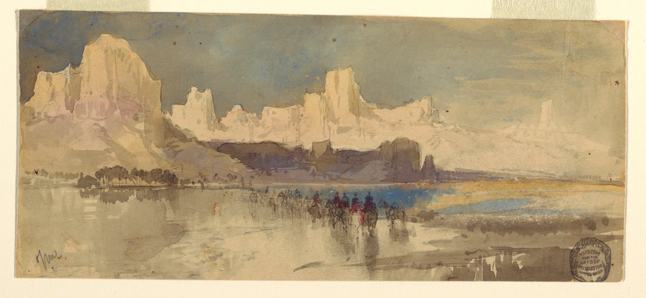 描画、リオヴァージンの峡谷、南ユタ州、1873 作： トーマス・モラン