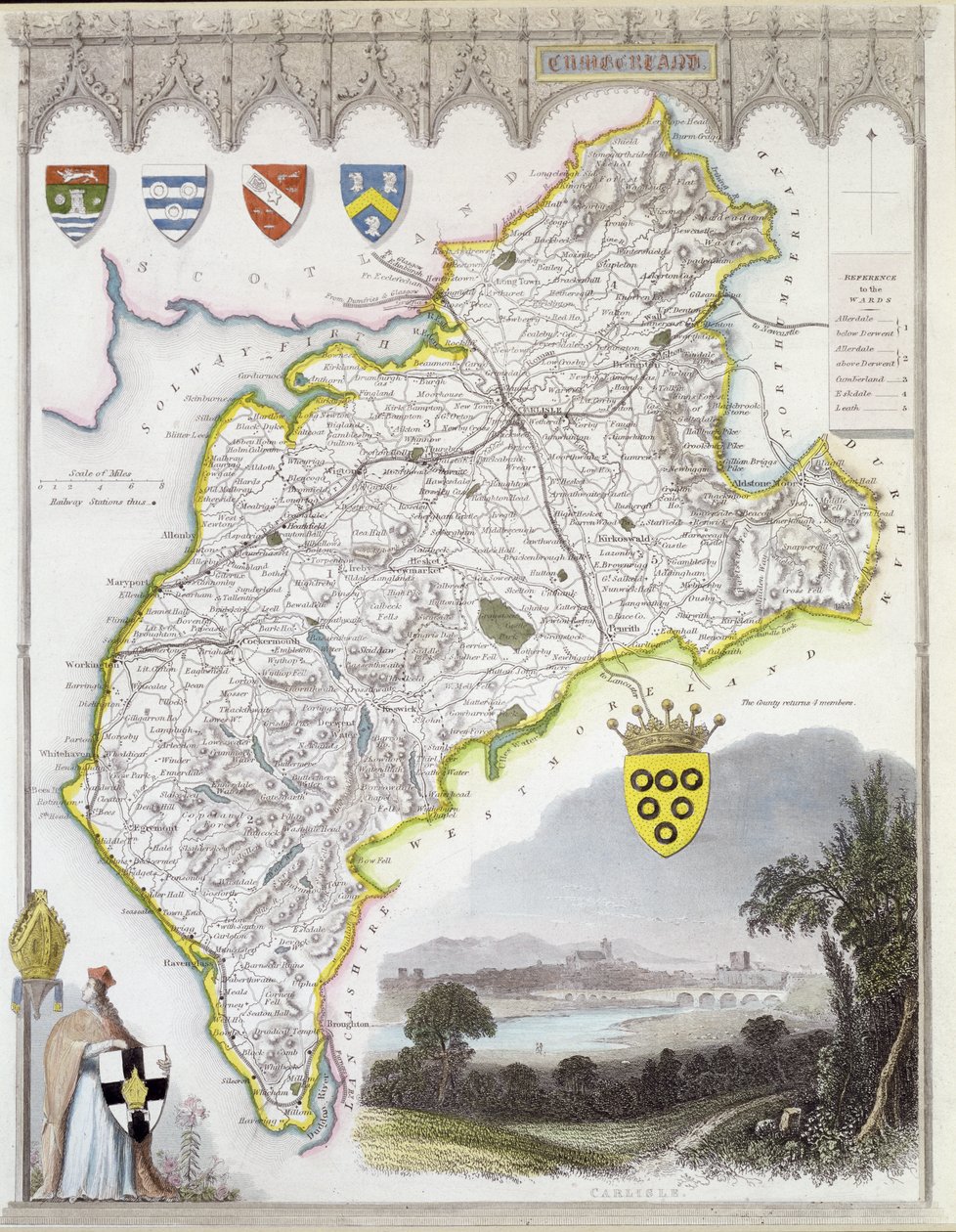 カンバーランドの地図、「モールのイングリッシュカウンティ」、c.1836（手塗りの鋼板の彫刻） 作： トーマス・ムール