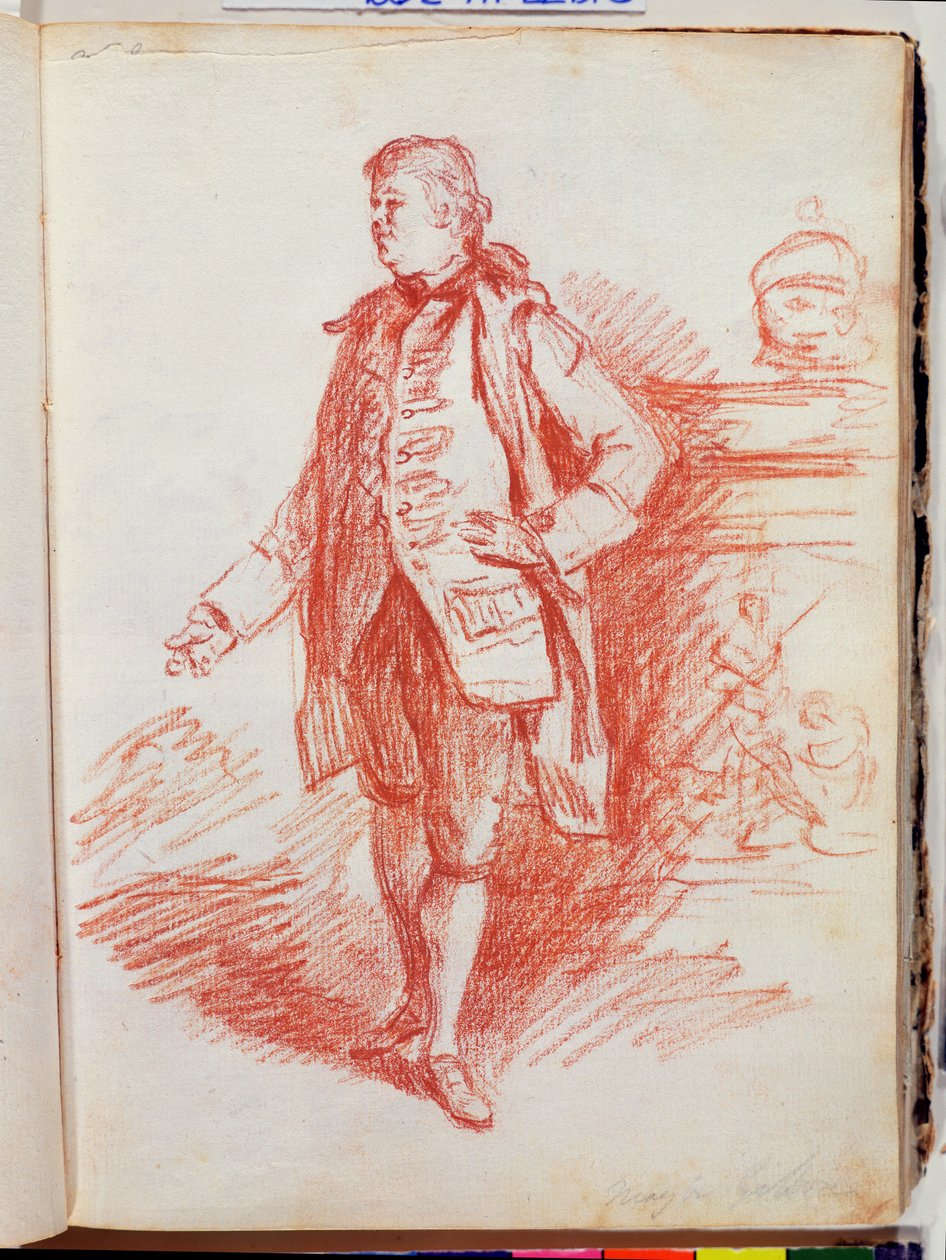1760年代の「肖像画研究のスケッチブック」からエドワードギボン（1737-94）と呼ばれる男の肖像画（紙に赤いクレヨン） 作： トーマスパッチ