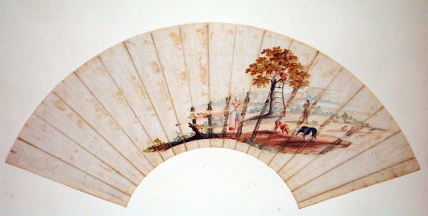 チェルトナムの東側、チャールトンパークのジェイコブスはしごとして知られる木を描いたファン、1745年頃（151248も参照） 作： トーマス・ロビンス