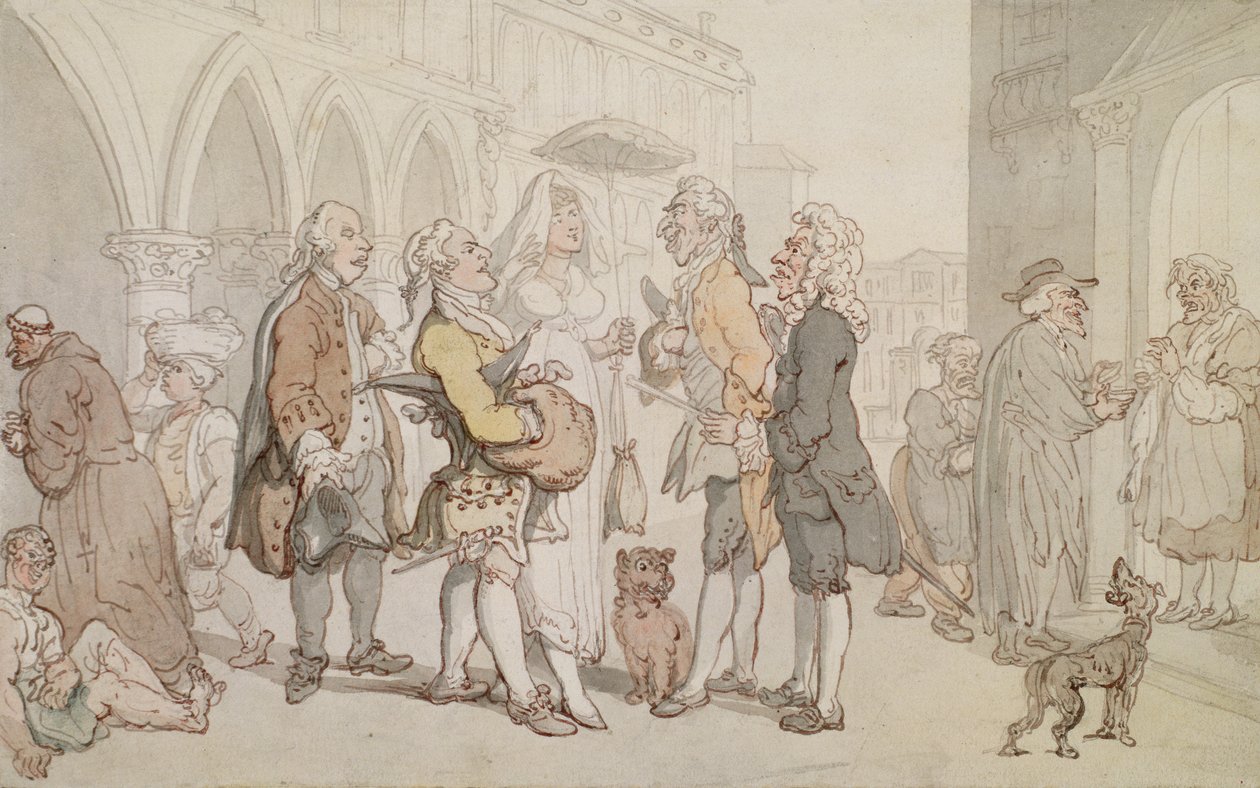 1810年頃のヴェネツィアの訪問者（ペン、茶色のインク、紙のトイレ） 作： トーマス・ローランドソン