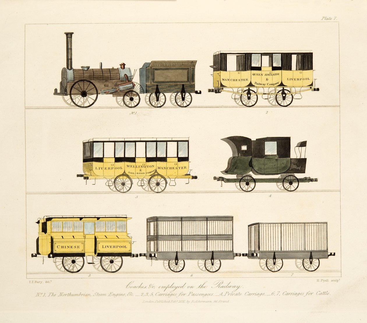 1831年に鉄道で使用されたコーチなど（手描きの彫刻） 作： トーマス・タルボット・ベリー