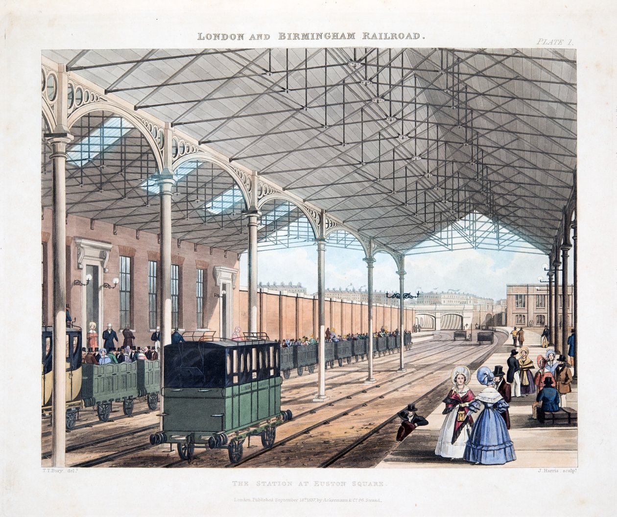 ユーストンスクエアの駅、1837年（手描きの彫刻） 作： トーマス・タルボット・ベリー