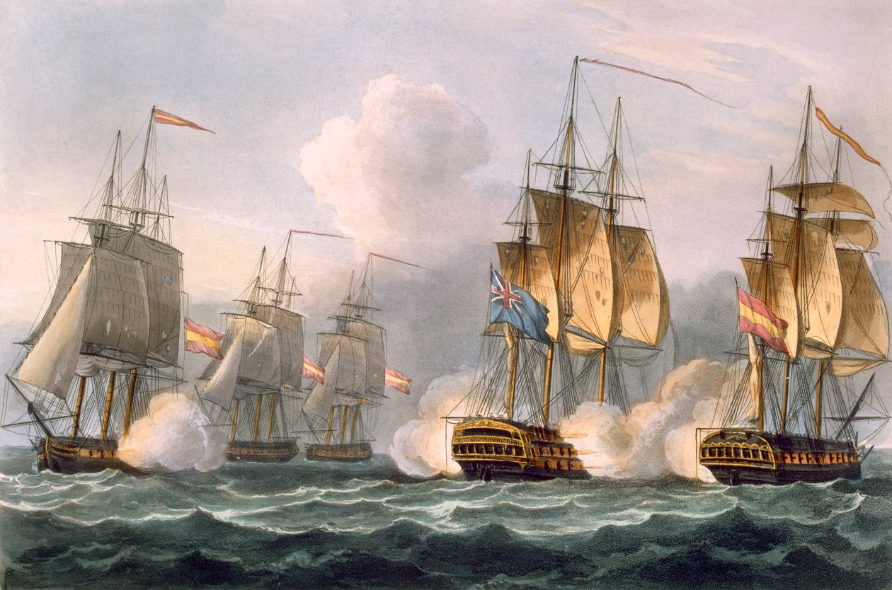 ドロテアのキャプチャ、1798年7月15日、J。ジェンキンスの「海軍の功績」のためにトーマスサザーランドによって彫刻された、1816年（カラー彫刻） 作： トーマスウィットコム