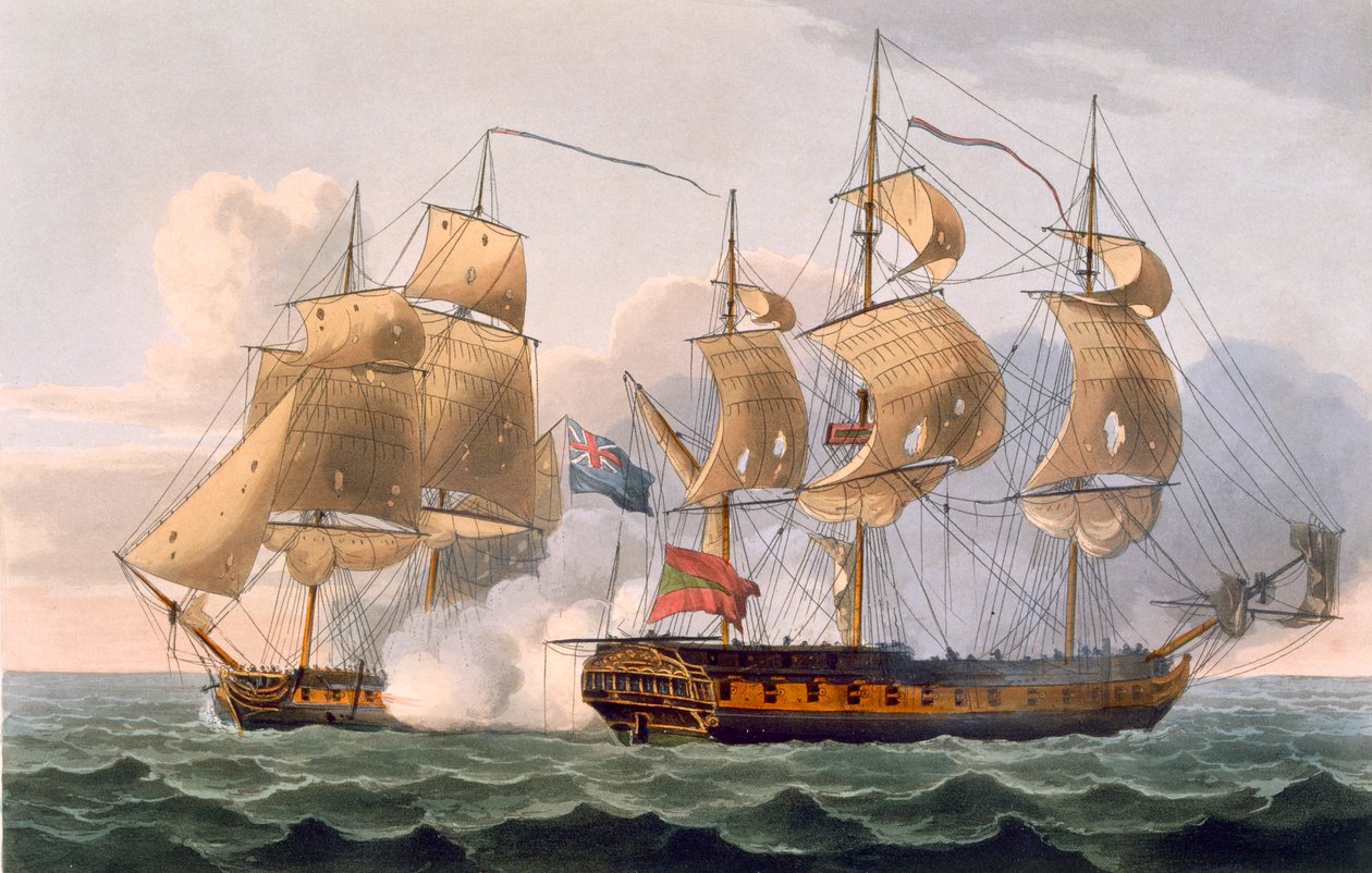 1798年8月7日、リグーリアのキャプチャ、J。ジェンキンスの「海軍の成果」のためにトーマスサザーランドによって彫刻された、1816年（カラー彫刻） 作： トーマスウィットコム