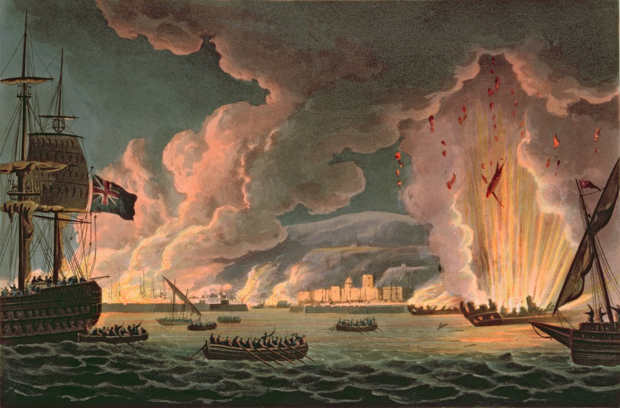 1793年12月18日、トゥーロンでのフランス艦隊の破壊。トーマスサザーランド（b.1785）によって彫刻され、1816年に出版された（97232も参照） 作： トーマスウィットコム