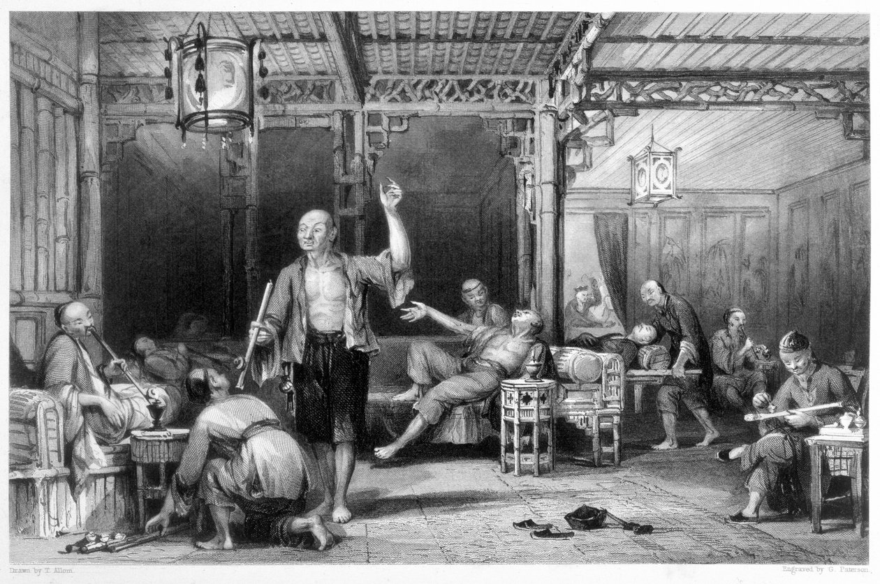 中国のアヘン喫煙者、1843年 作： トーマス・アロム