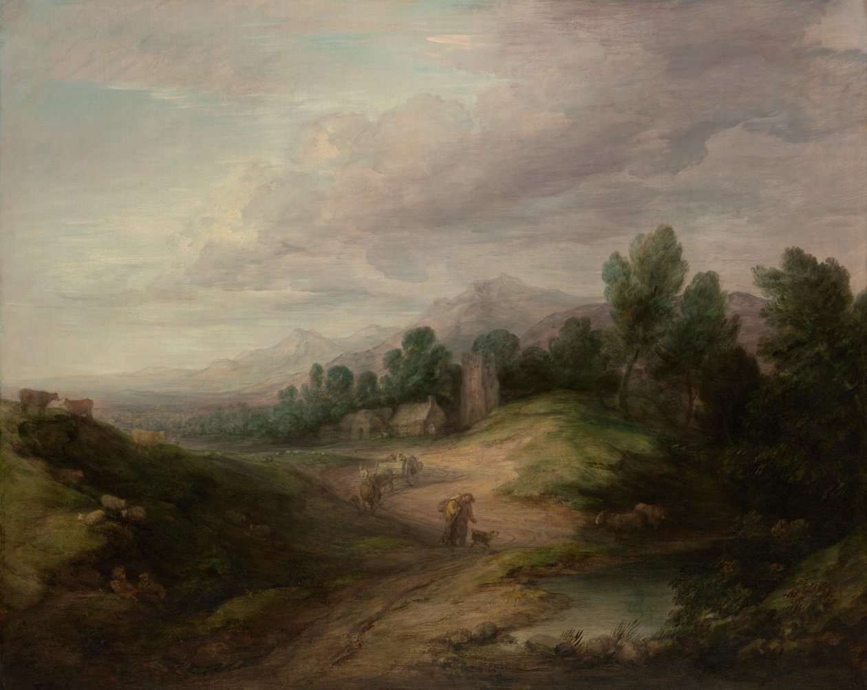 樹木が茂った高地の風景、おそらく1783年。 作： トーマス・ゲインズバラ