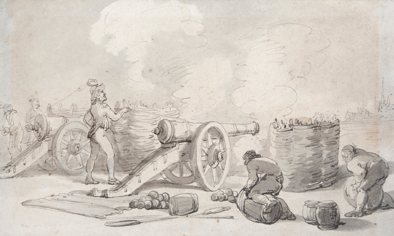 行動するフランス砲兵師団（水彩画） 作： トーマス・ローランドソン