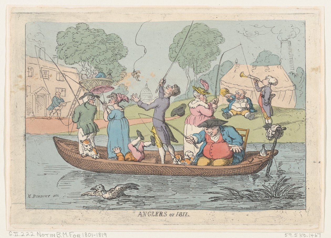 1811年の釣り人、1811年、1811年。 作： トーマス・ローランドソン