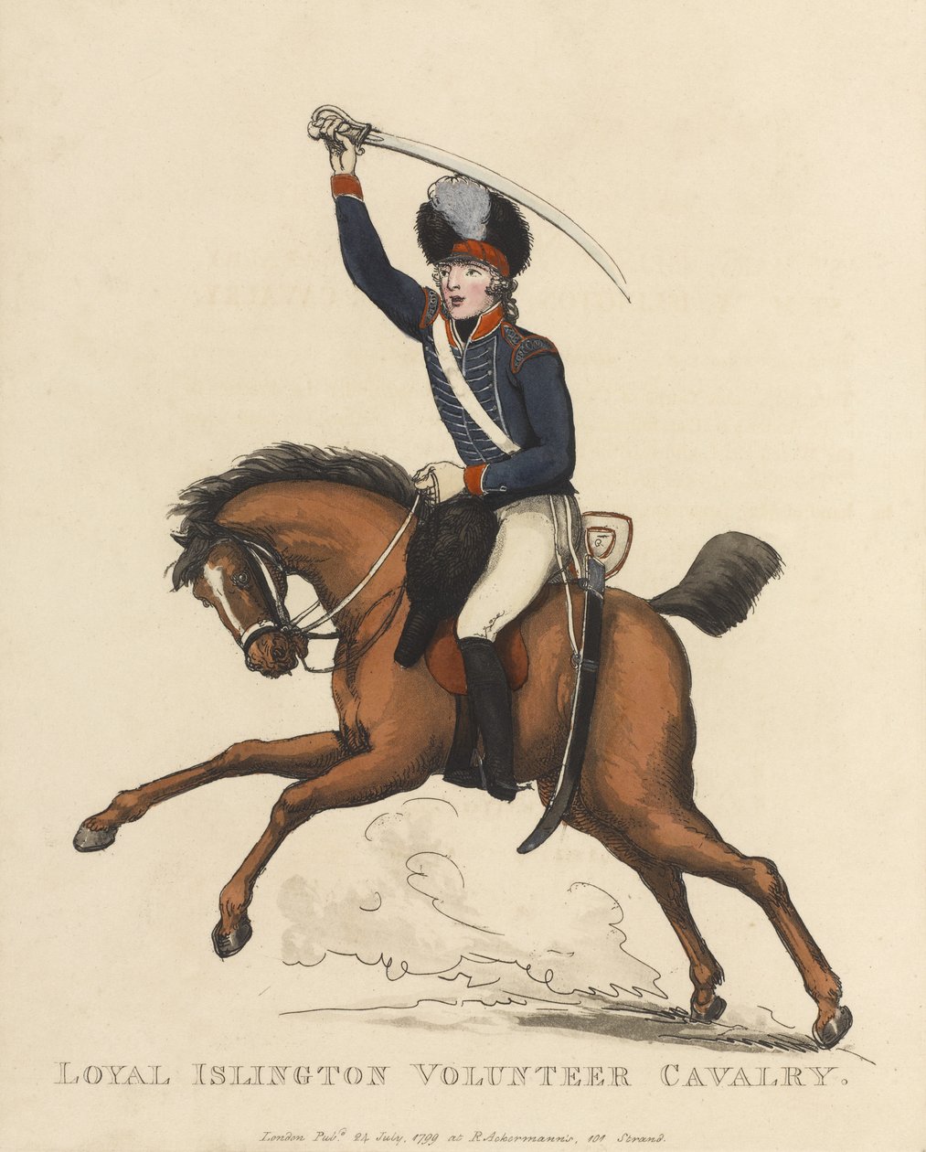 ロイヤルイズリントンボランティア騎兵隊、1799年頃（アクアチント色） 作： トーマス・ローランドソン