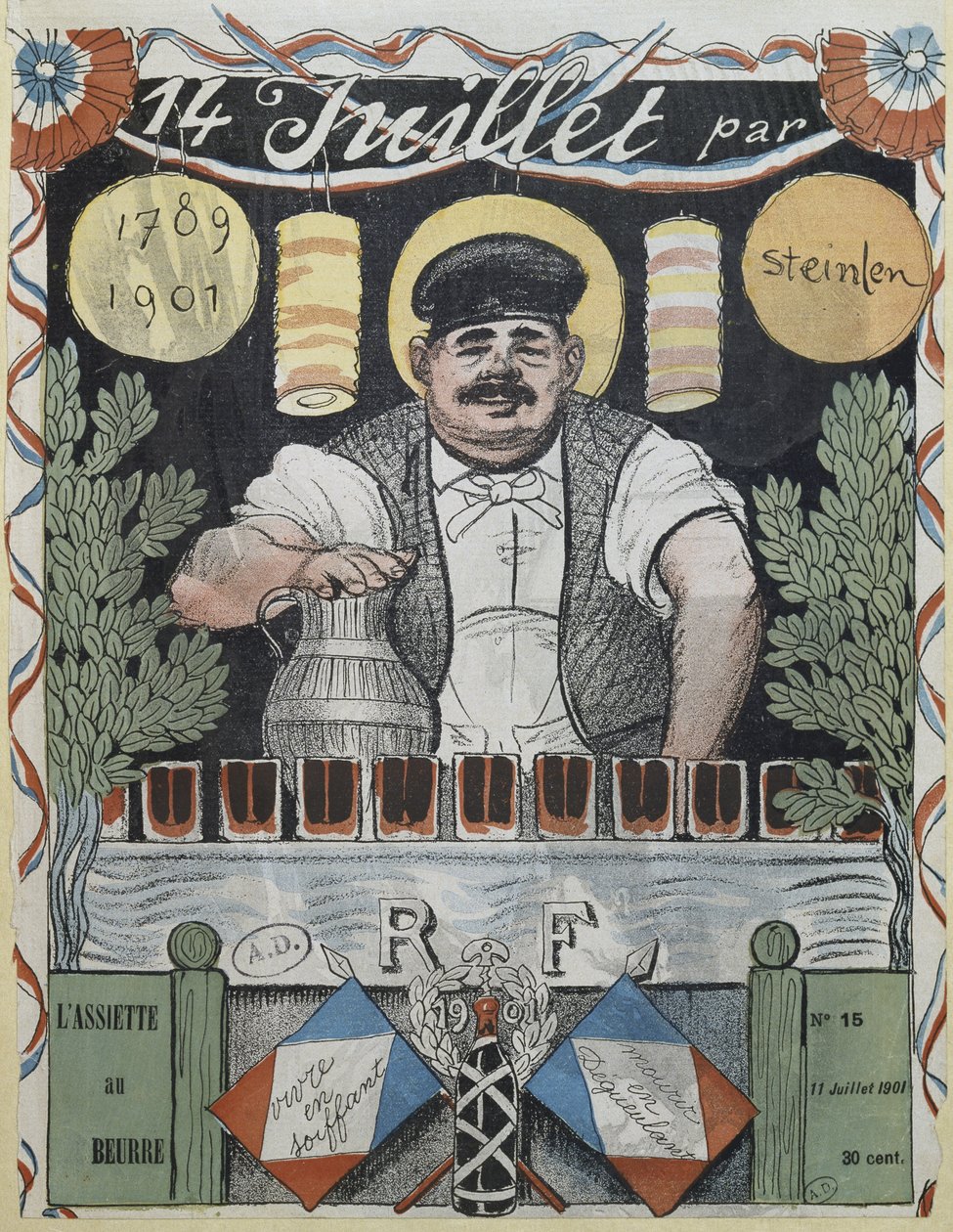 7月14日、ワイン商人、 &39;L&39;Assiette au beurre&39;のカバーイラスト、1901年7月11日 作： テオフィルアレクサンドル・スタインレン