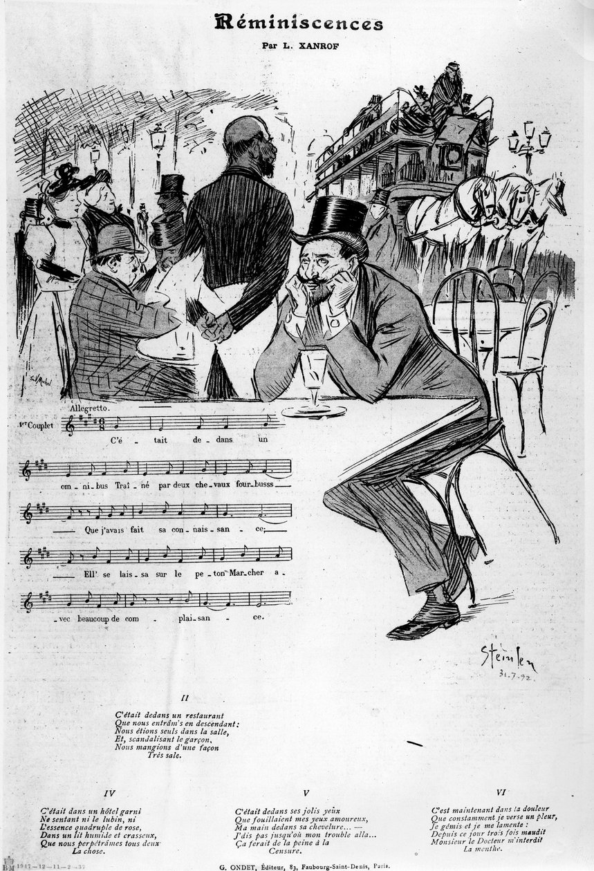 レオンサンロフ、1892年の「レミニセンス」の楽譜 作： テオフィルアレクサンドル・スタインレン