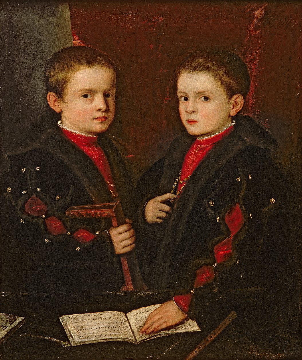 ジェロラモメルキオレ（b.1536）とその兄弟フランチェスコサントダペーザロ（b.1537）の肖像、c.1544 作： Tiziano Vecelli