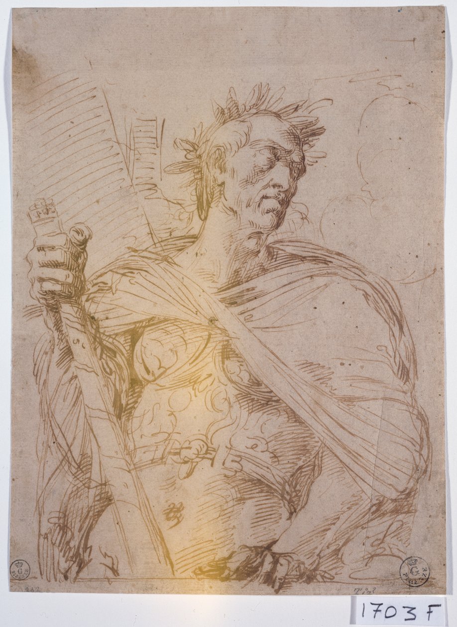 ローマ皇帝 （紙にペン・インク） 作： ティツィアーノ (c.1488-1576)