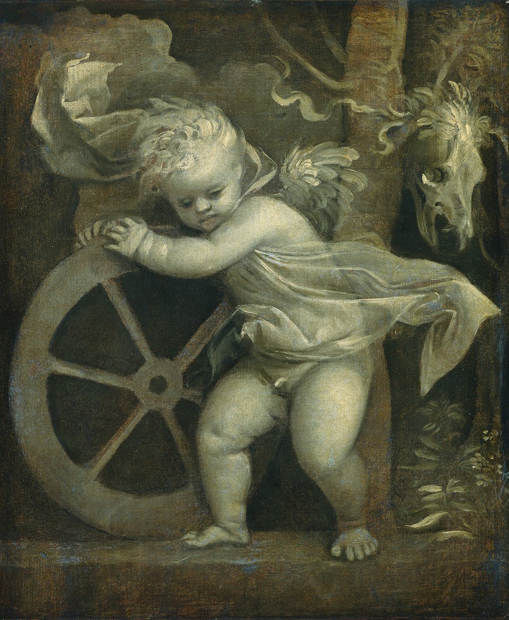 時の輪を持つキューピッド、c。 15151520。 作： ティツィアーノ