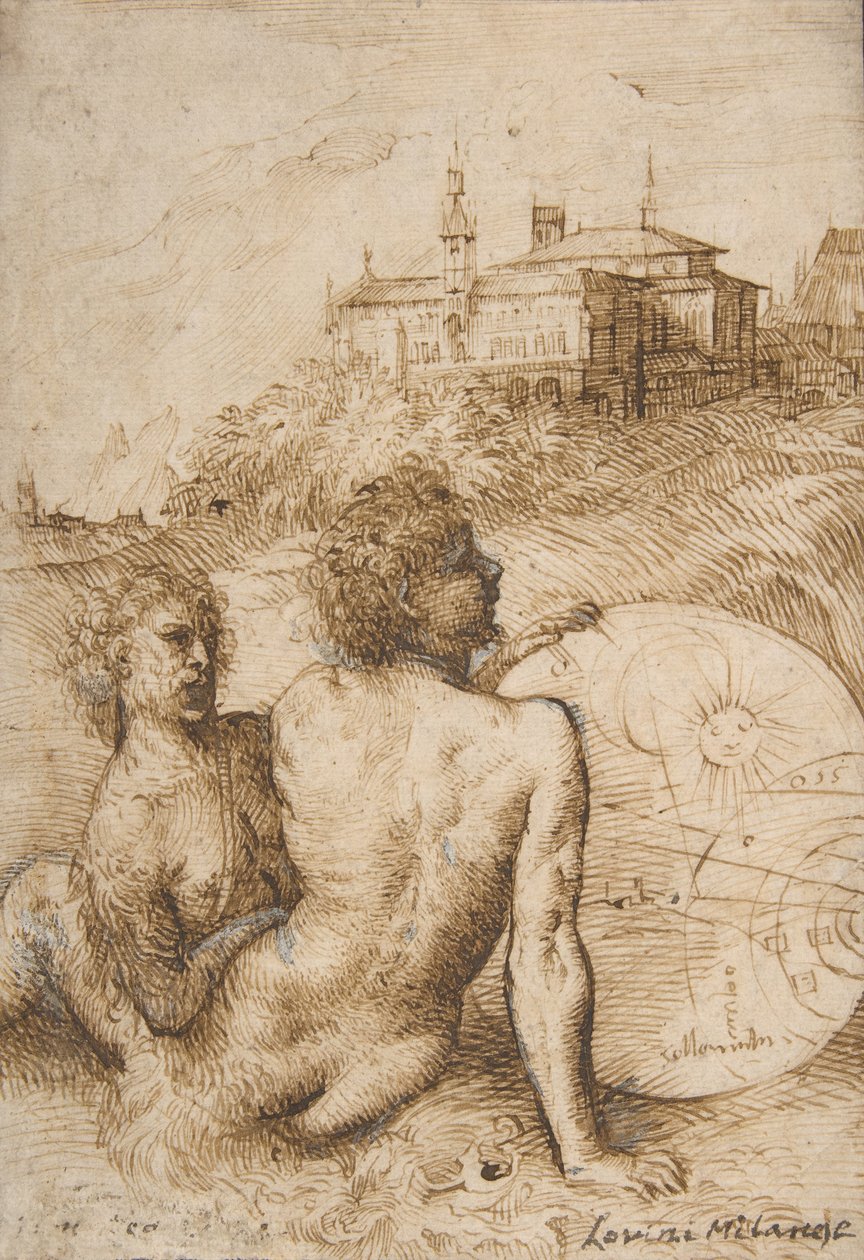 風景の中の二人のサテュロス 1505-10。 作： ティツィアーノ