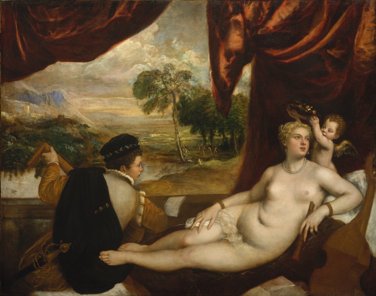 ヴィーナスとリュート奏者、1565-70年 作： Tiziano Vecelli